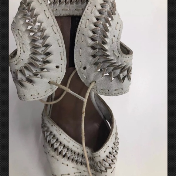 Zara Pumps Size 6 EU 37 Ivory Woven Ankle Straps - Picture 4 of 8